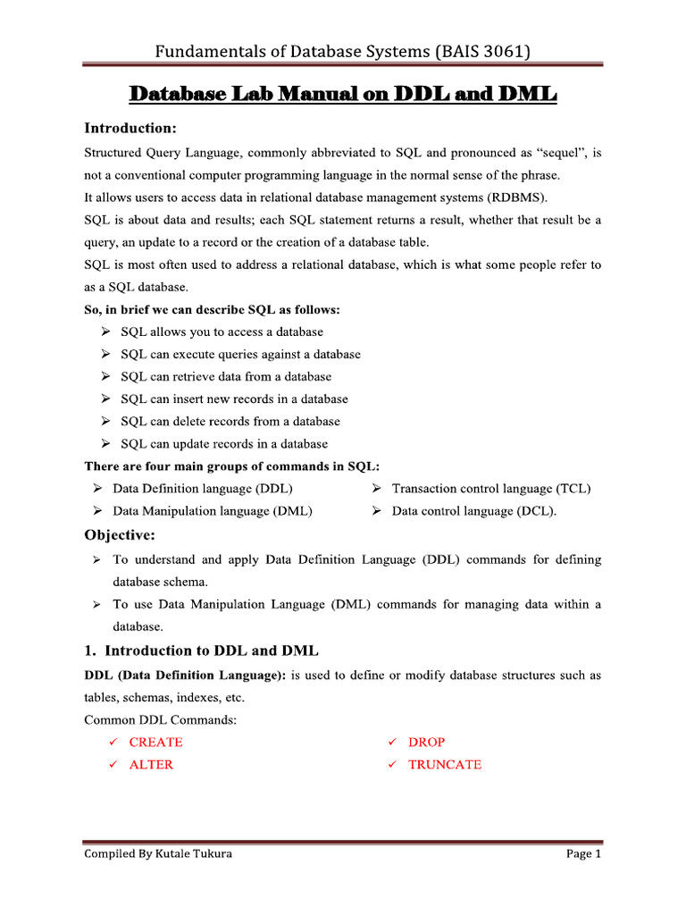 DB Lab Manual | PDF