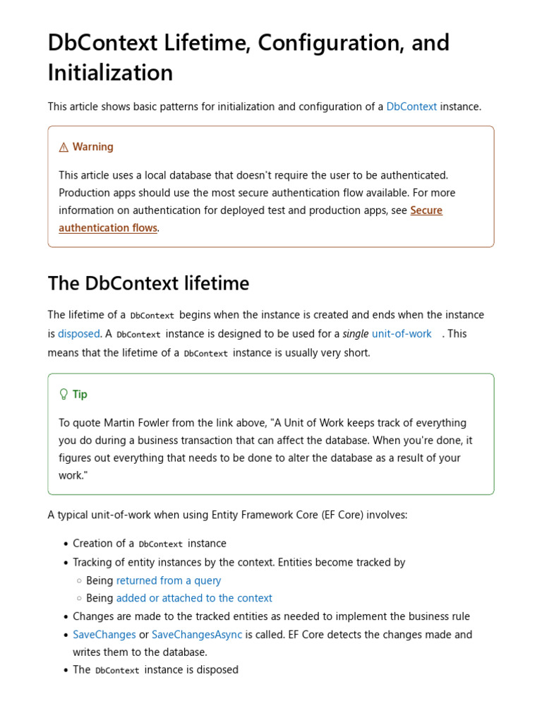 DbContext Lifetime, Configuration, and Initialization - EF Core | PDF ...
