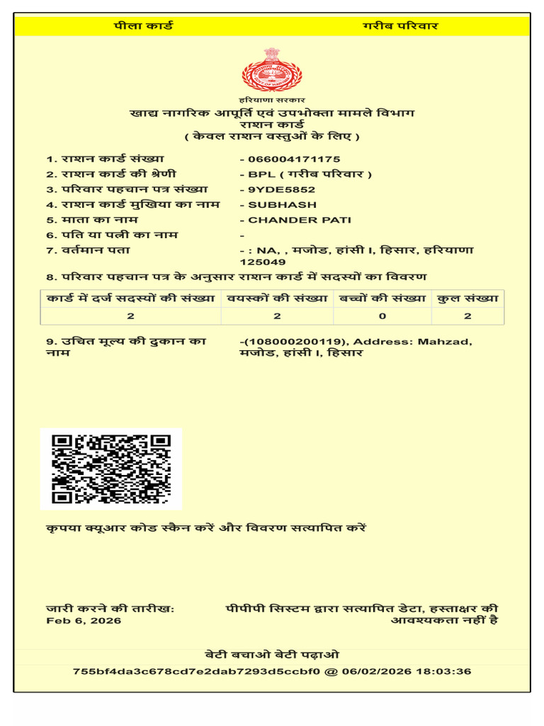 Ration Card - 066004171175 | PDF