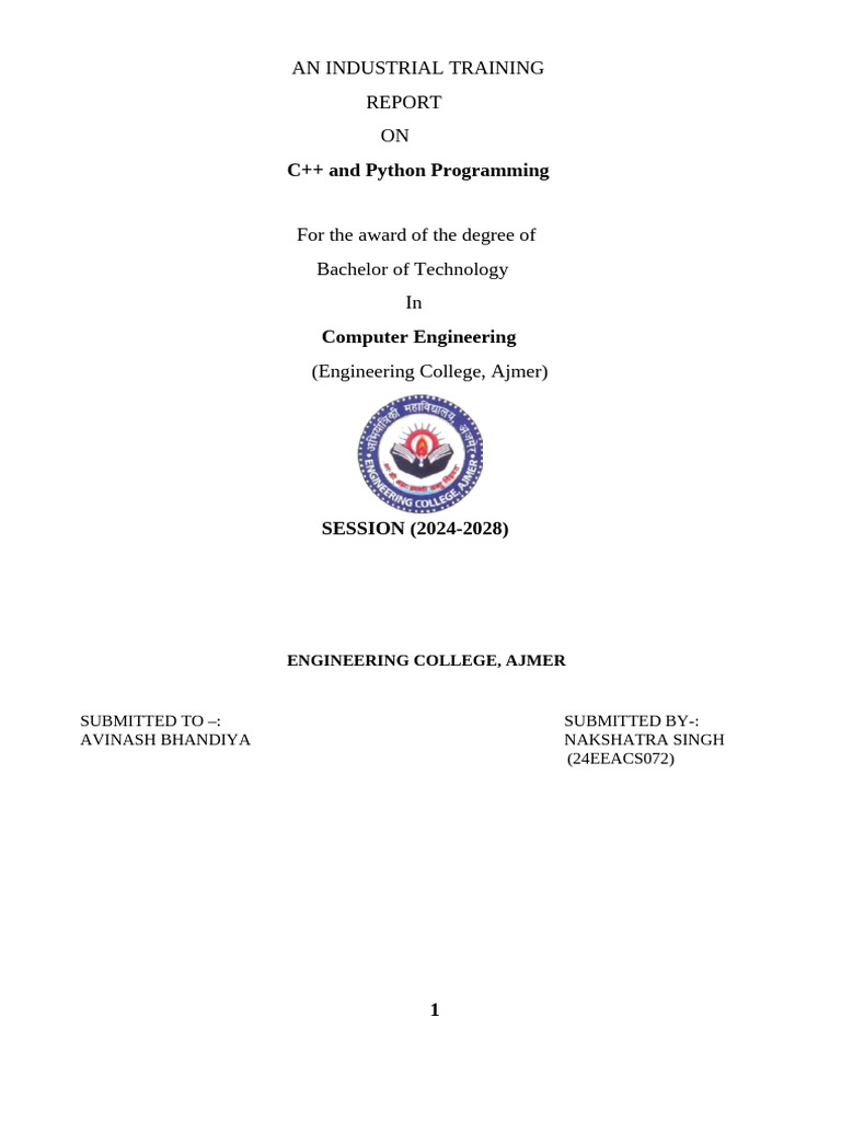 An Industrial Training Practica1 | PDF | C++ | Object Oriented Programming