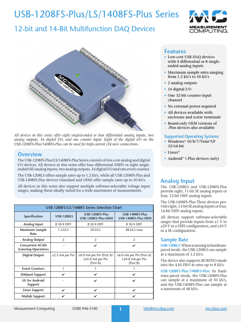 Usb 1208fs Plus Ls 1408fs Plus Series | PDF | Analog To Digital ...
