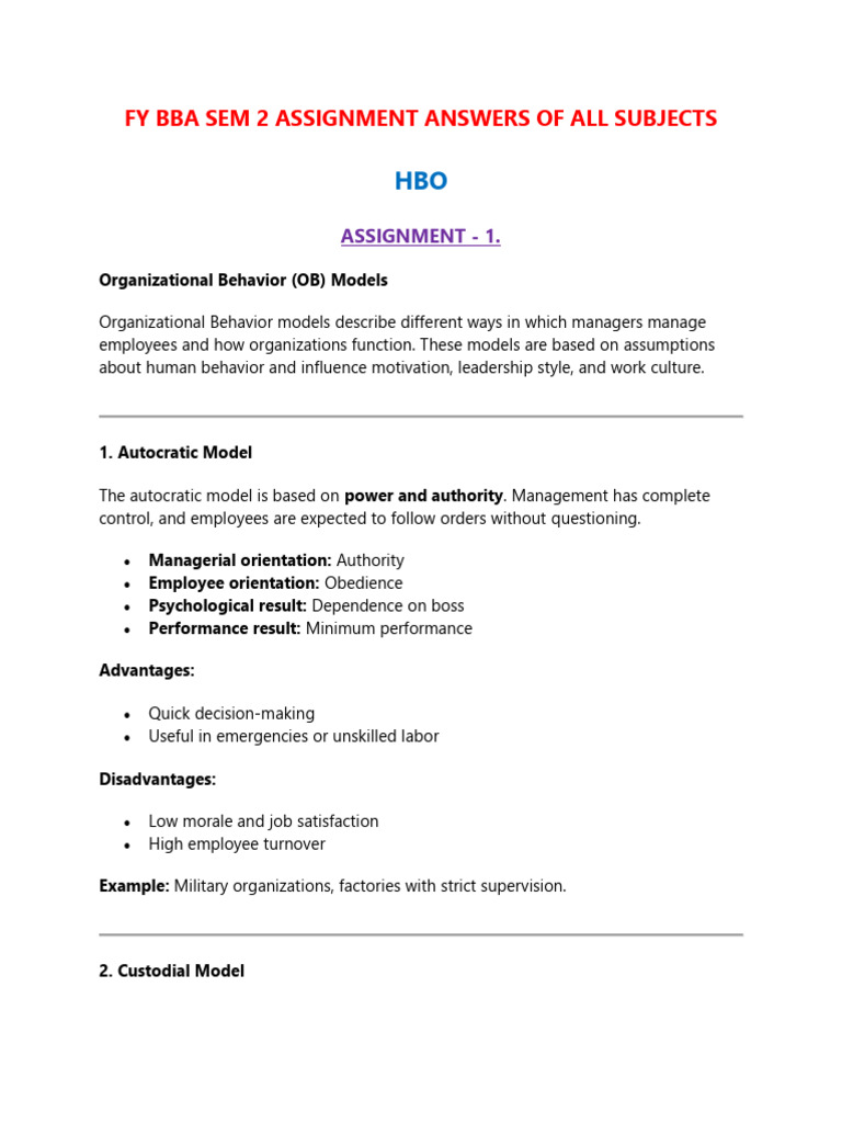 Fy Bba Sem 2 Assignment Answers of All Subjects | PDF | Cloud Computing ...