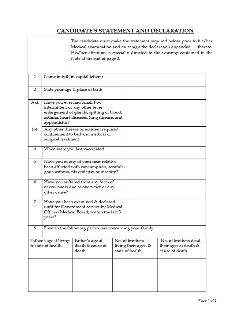 Candidate Declaration & Physical Fitness Certificate | PDF | Medicine ...