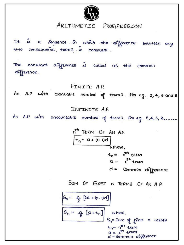Arithmetic Progression Handwritten Notes | PDF