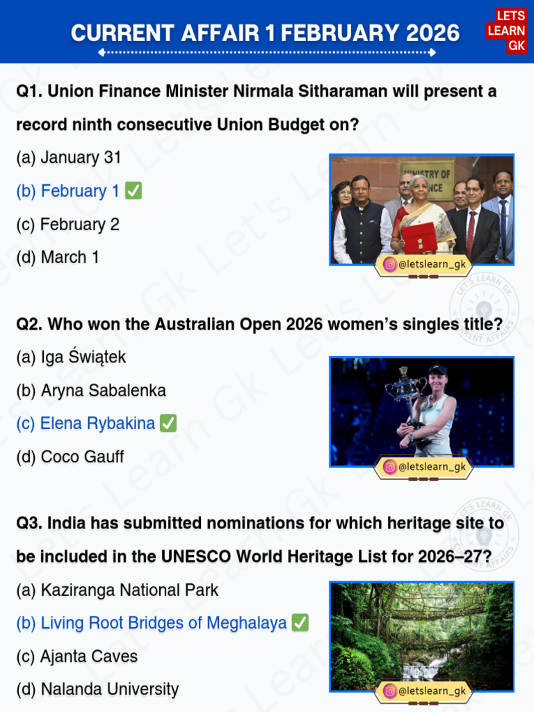 Current Affairs 1 February 2026 | PDF