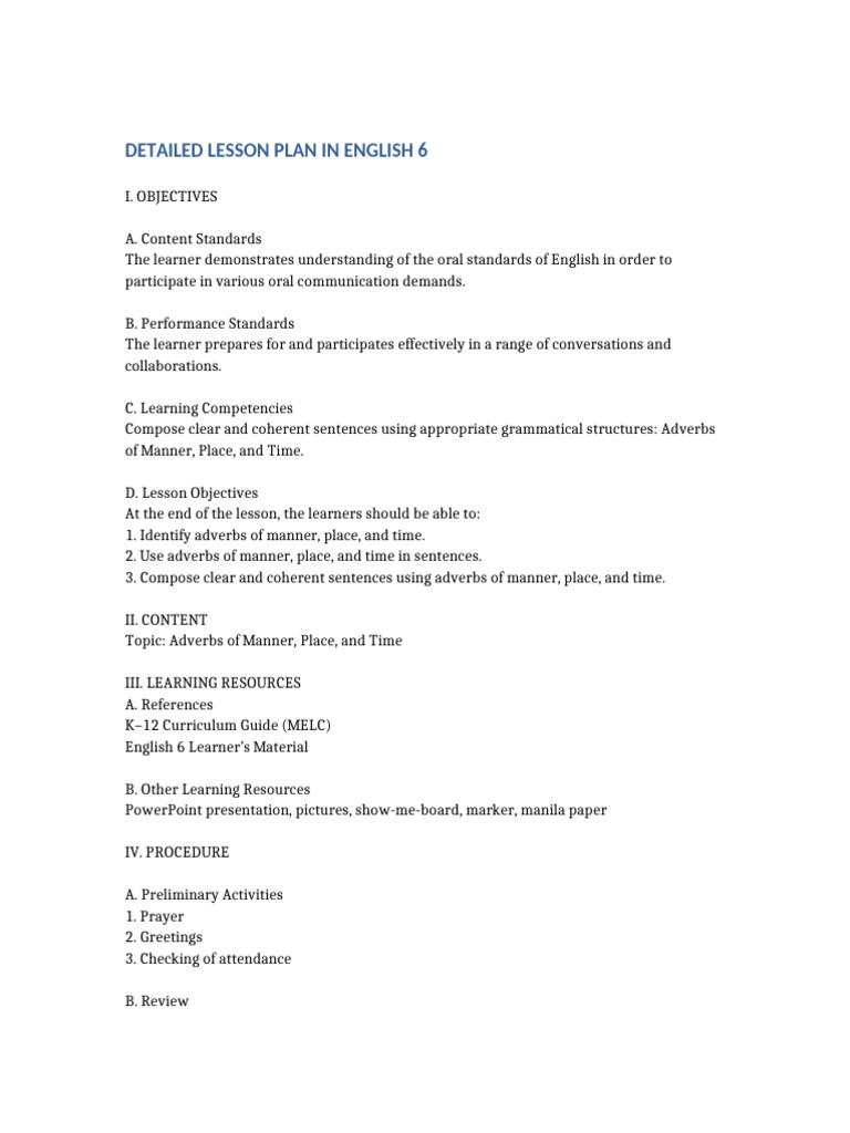 English 6 Detailed Lesson Plan | PDF