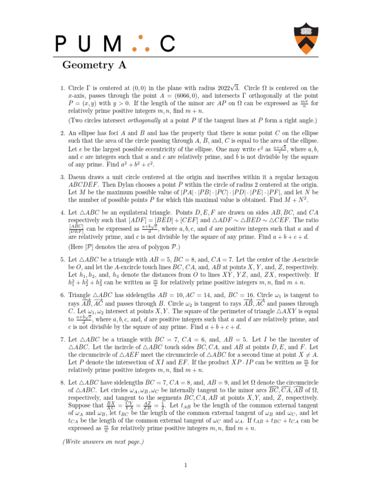 Geometry A 2022 | PDF | Circle | Ellipse