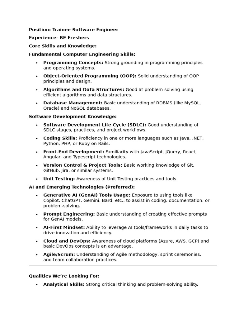 Harbinger Group_JD- Trainee Software Engineer- BE Campus (1) | PDF ...