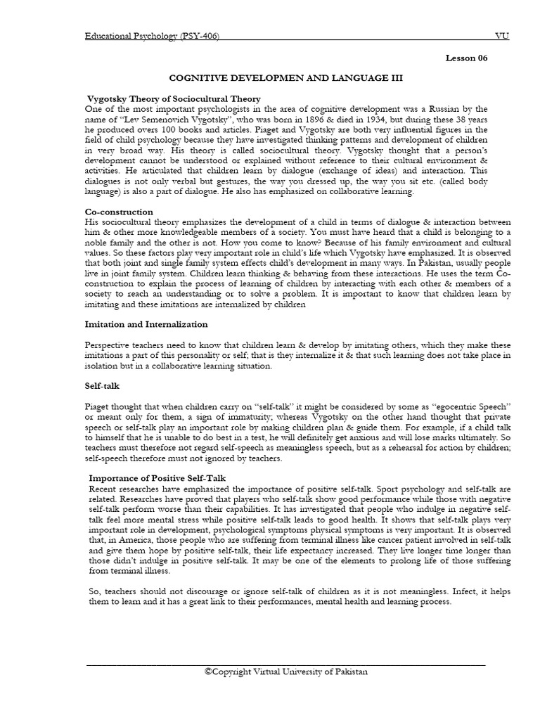 Lecture 06 | PDF | Cognitive Development | Psychological Concepts