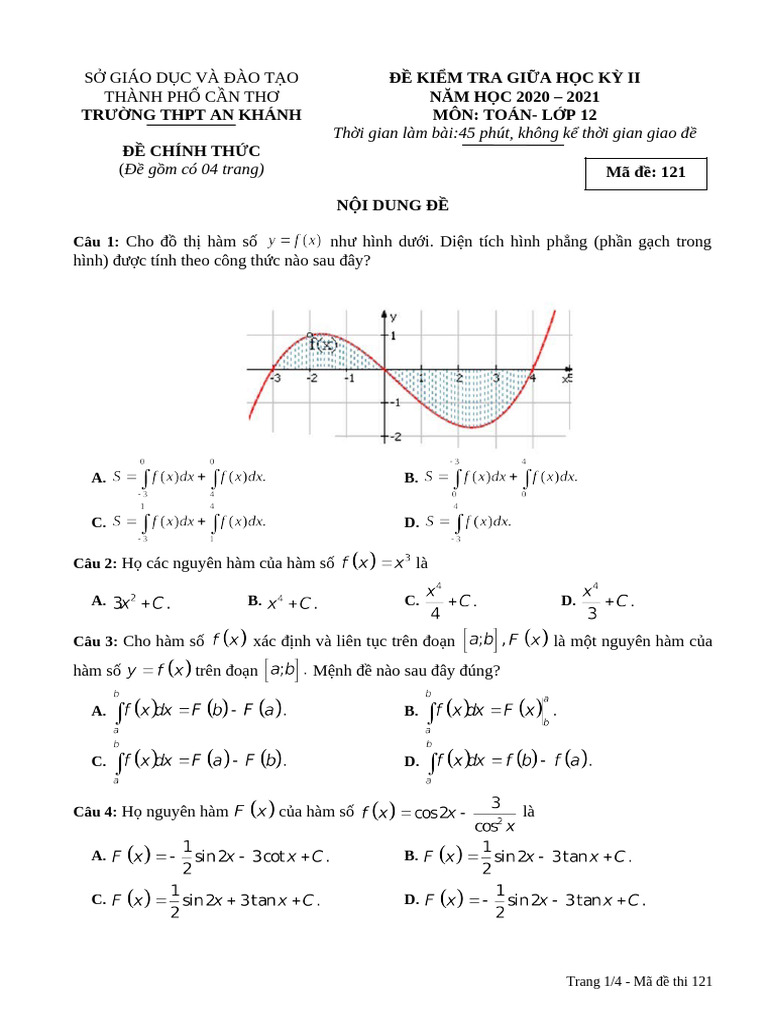 Ktgk2 Toan 12. Ma 121 | PDF