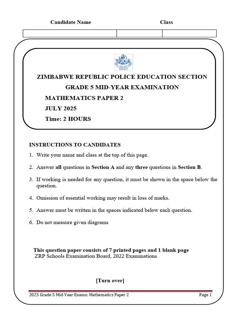 Grade 5 Mathematics Paper 2 | PDF