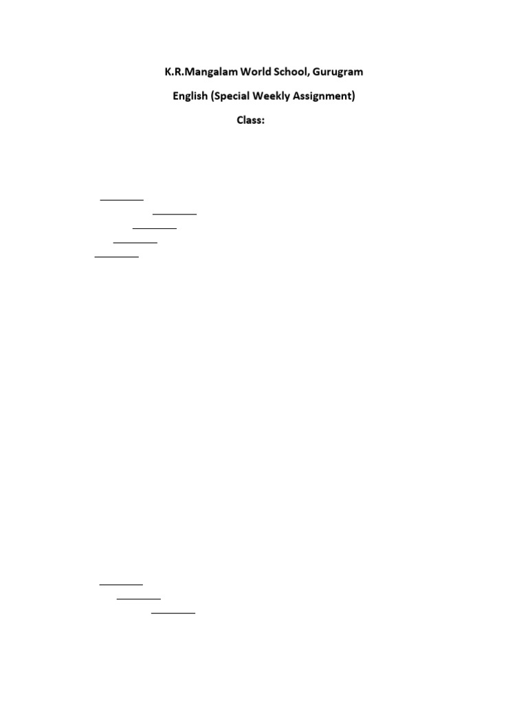 CLASS IV Special Weekly Assignment Tenses | PDF