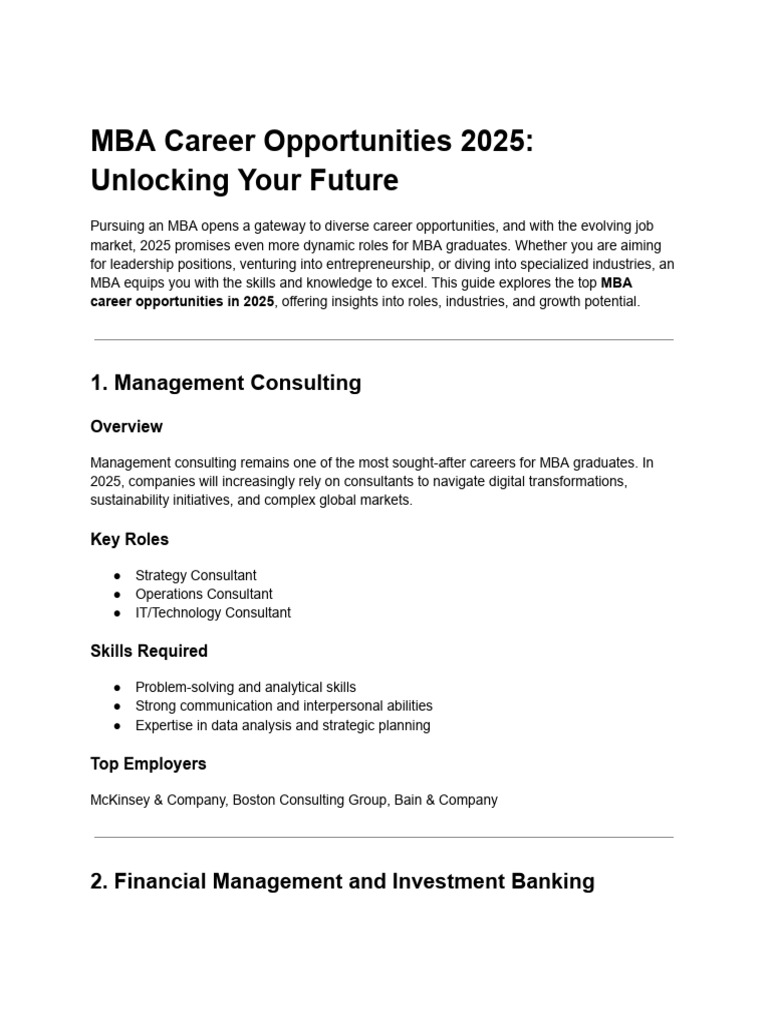 MBA Career Opportunities 2025 - Unlocking Your Future | PDF | Master Of ...