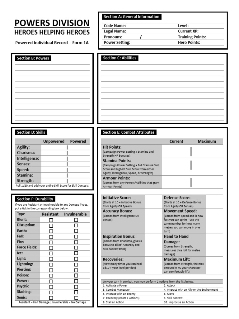 Legends TTRPG Character Sheet | PDF