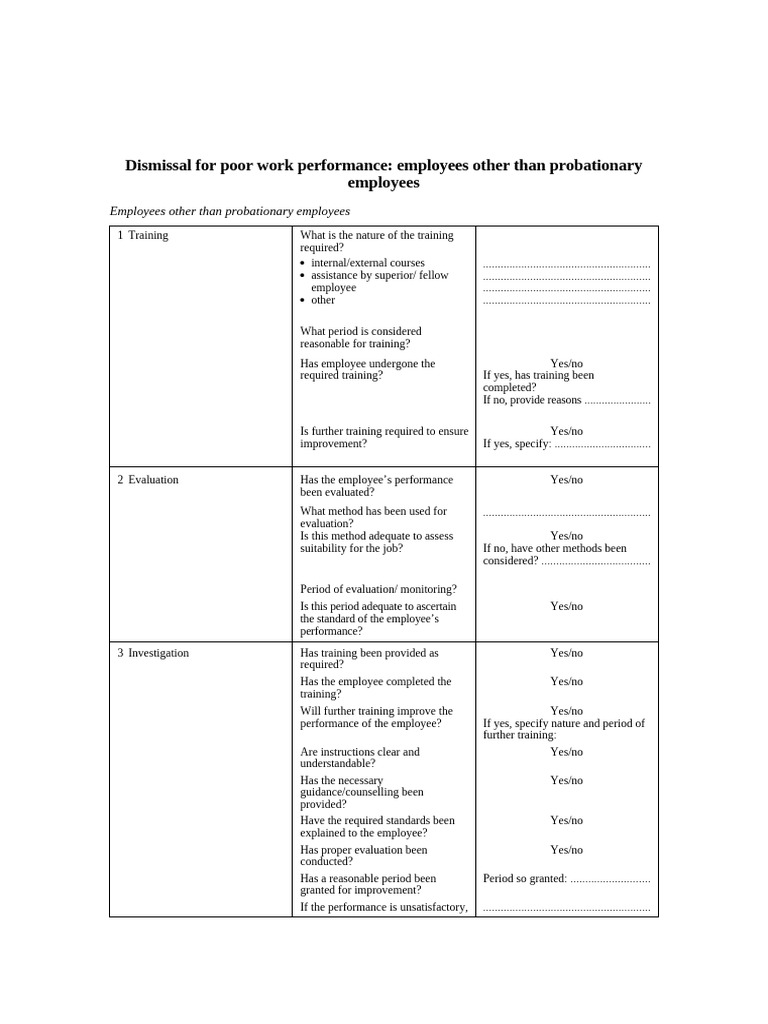 Checklist Dismissal Poor Work | PDF | Employment