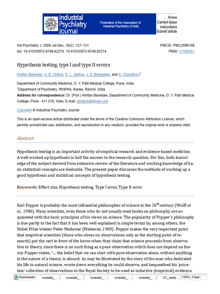 Hypothesis Testing, Type I and Type II Errors - PMC | PDF | Type I And ...