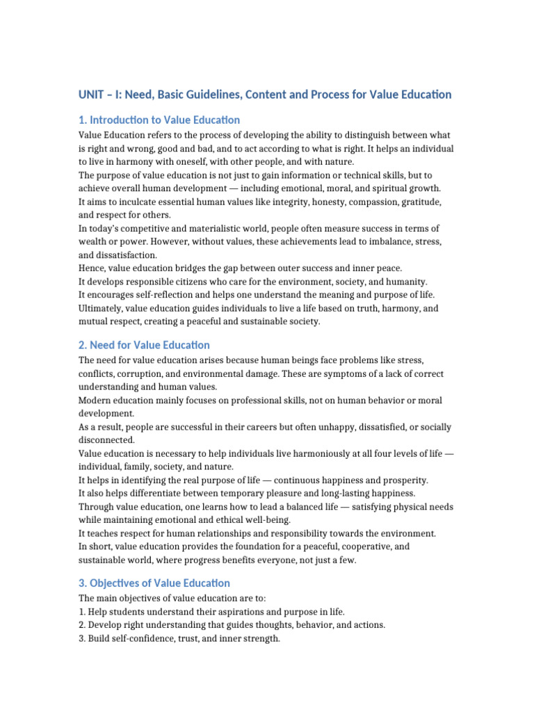 UNIT 1 Value Education Detailed | PDF | Happiness | Contentment