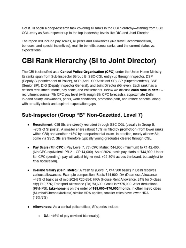 Cbi Rankwise Perks & Details | PDF | National Security | Ranks