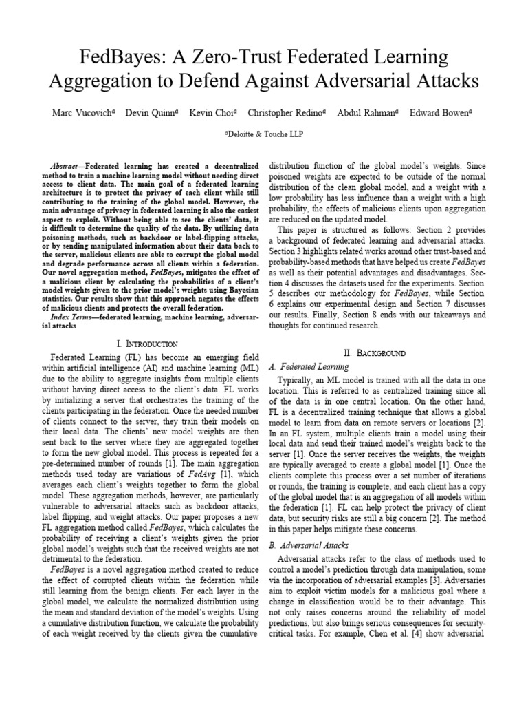 FedBayes A Zero Trust Federated Learning Aggregation To Defend Against ...