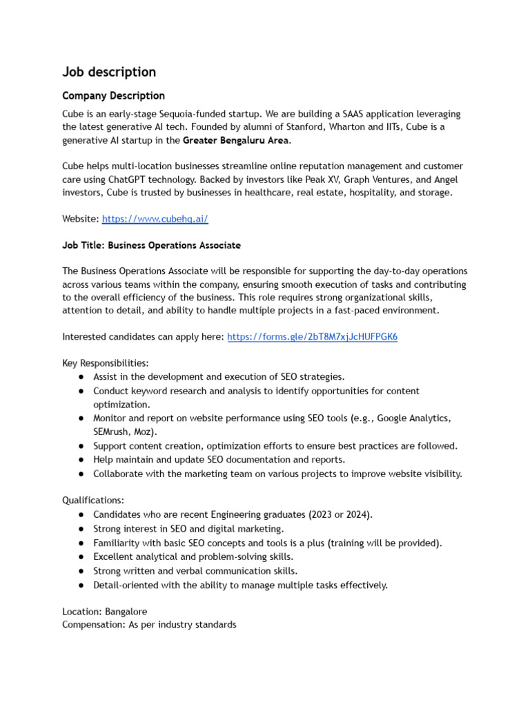 Business Operations Associate - Cube | PDF