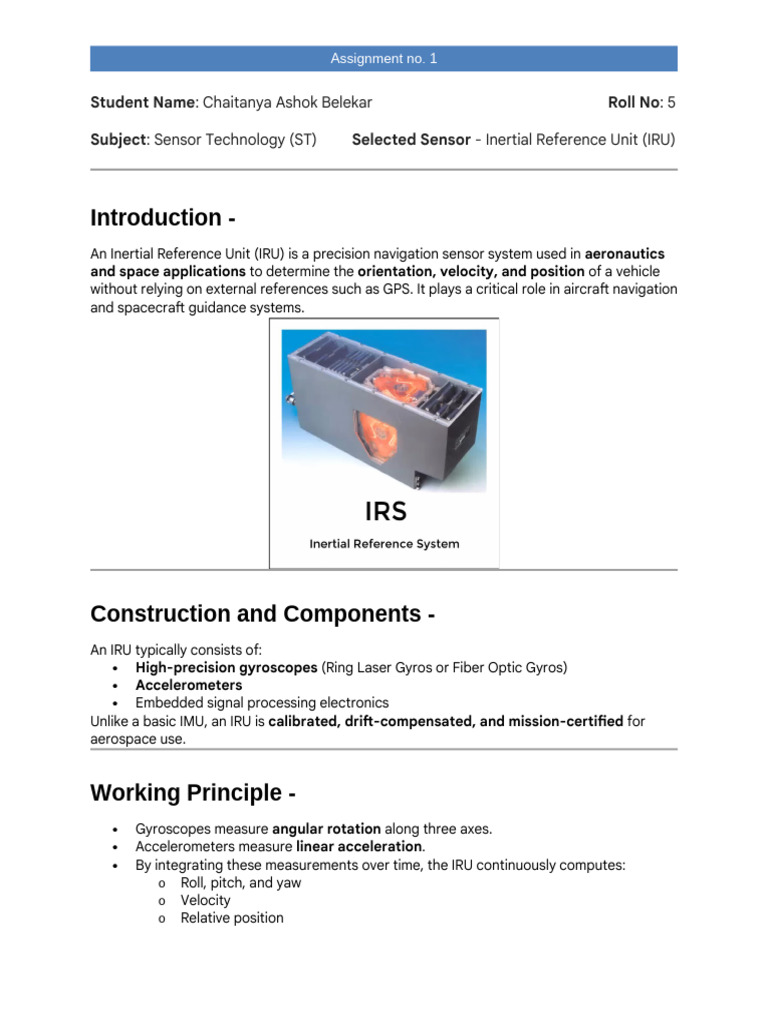 My Sensor - Inertial Reference Unit (IRU) | PDF