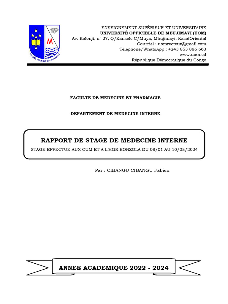 Rapport de Stage Medecine Interne | PDF | Hôpital | Maladies et troubles