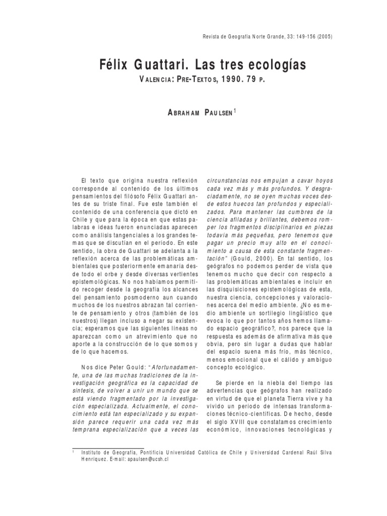Felix Guattari Las Tres Ecologías. Por Abraham Paulsen PDF