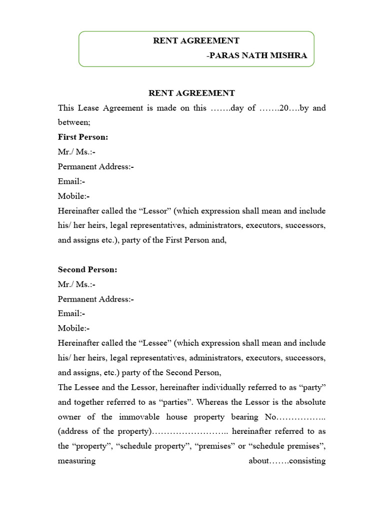 Draft of Rent Agreement Lease Agreement 1696501229 | PDF | Lease ...