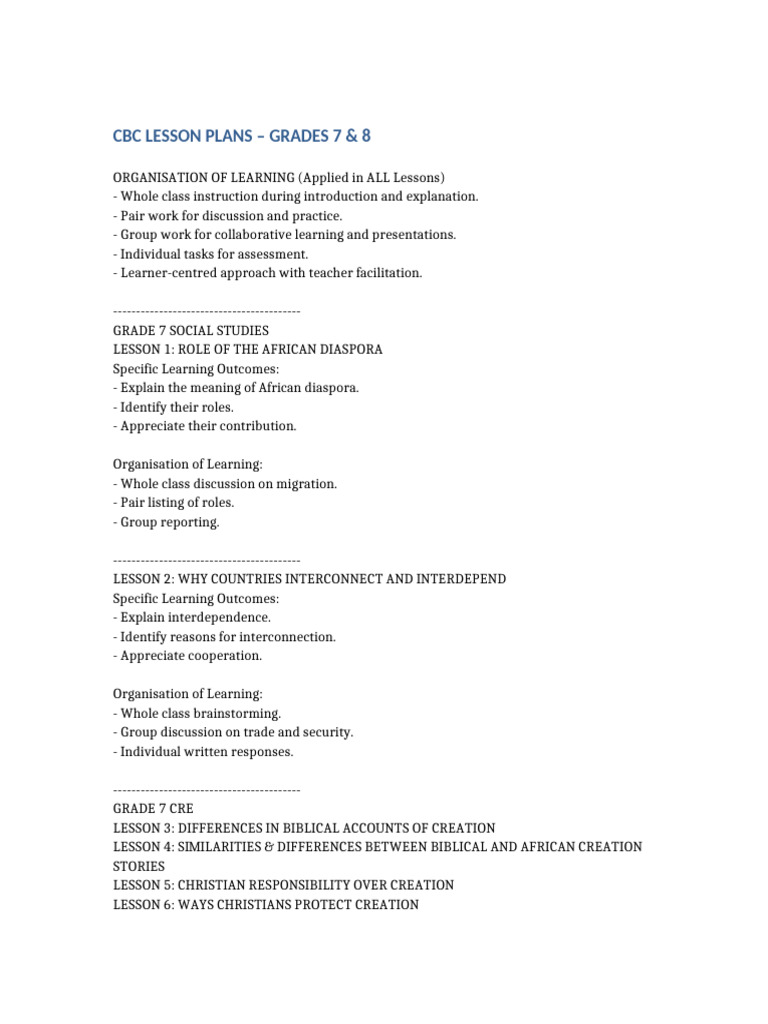 CBC Lesson Plans Grade7 8 | PDF