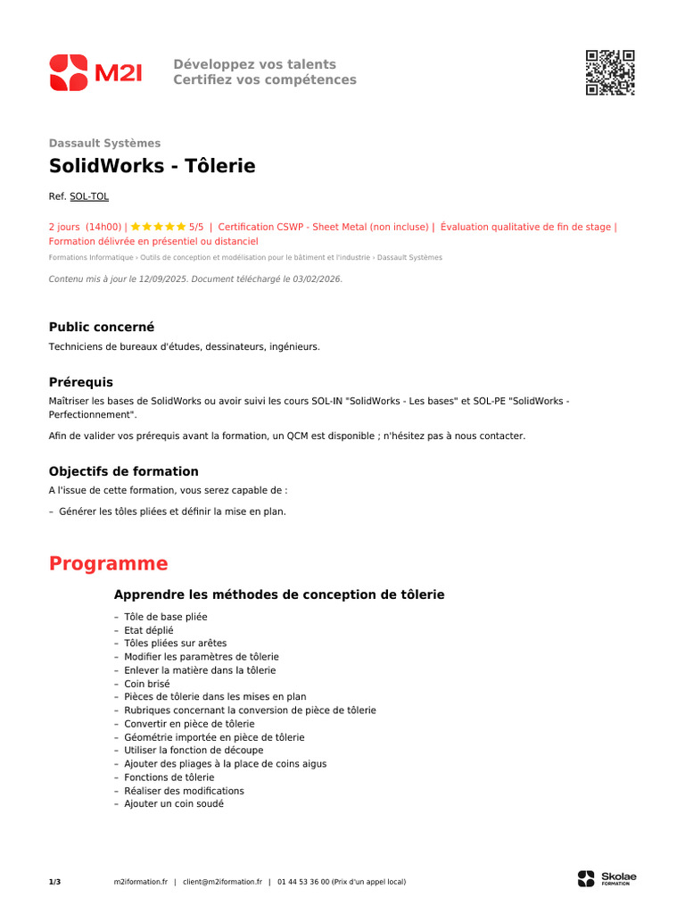M2I Formation - SOL-TOL - SolidWorks - Tôlerie | PDF | Accessibilité ...