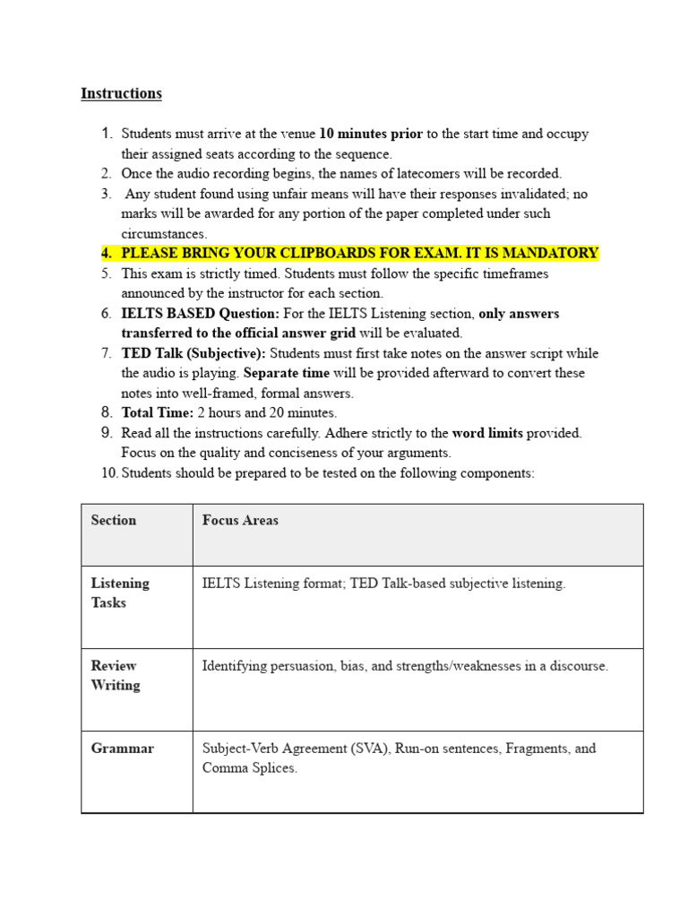 Listening Exam Instructions For Students - 2025 | PDF