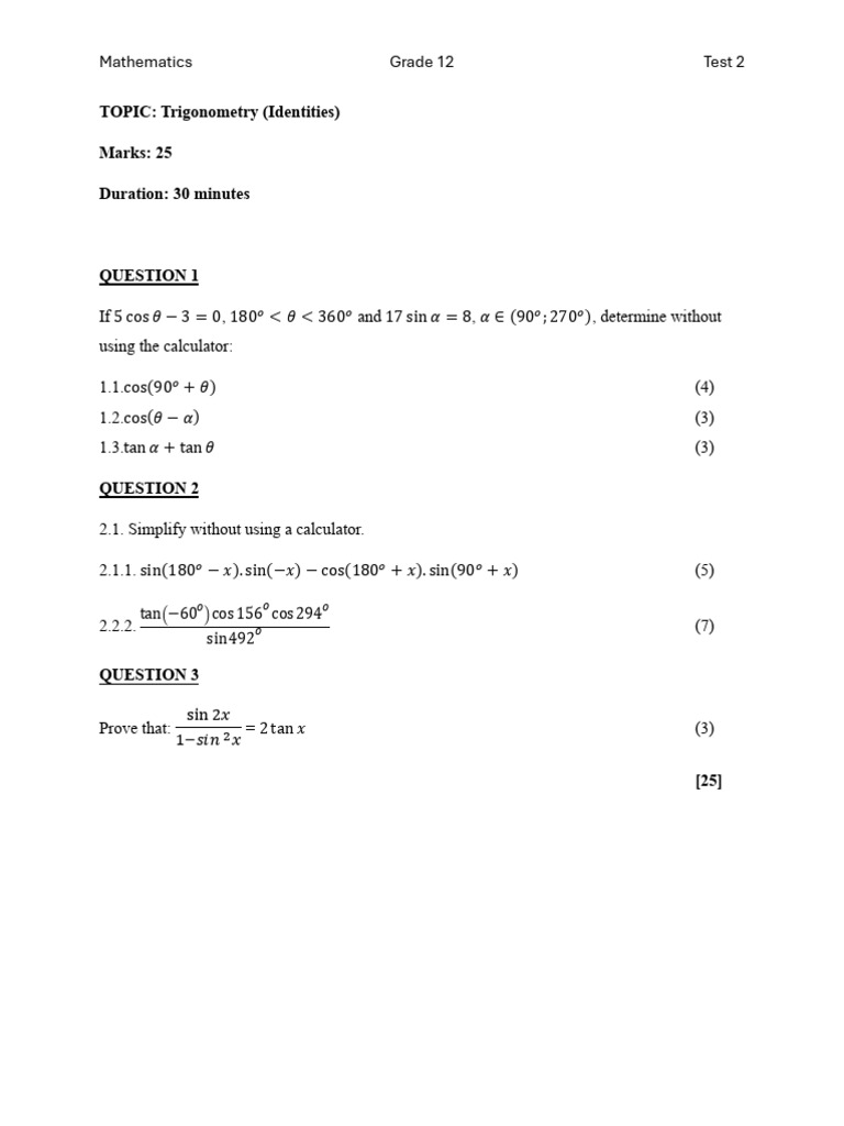 Test 2 Grade 12 2026 | PDF