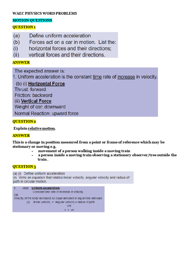 Waec Physics Word Problems Part 1 | PDF | Electromagnetic Radiation | Light