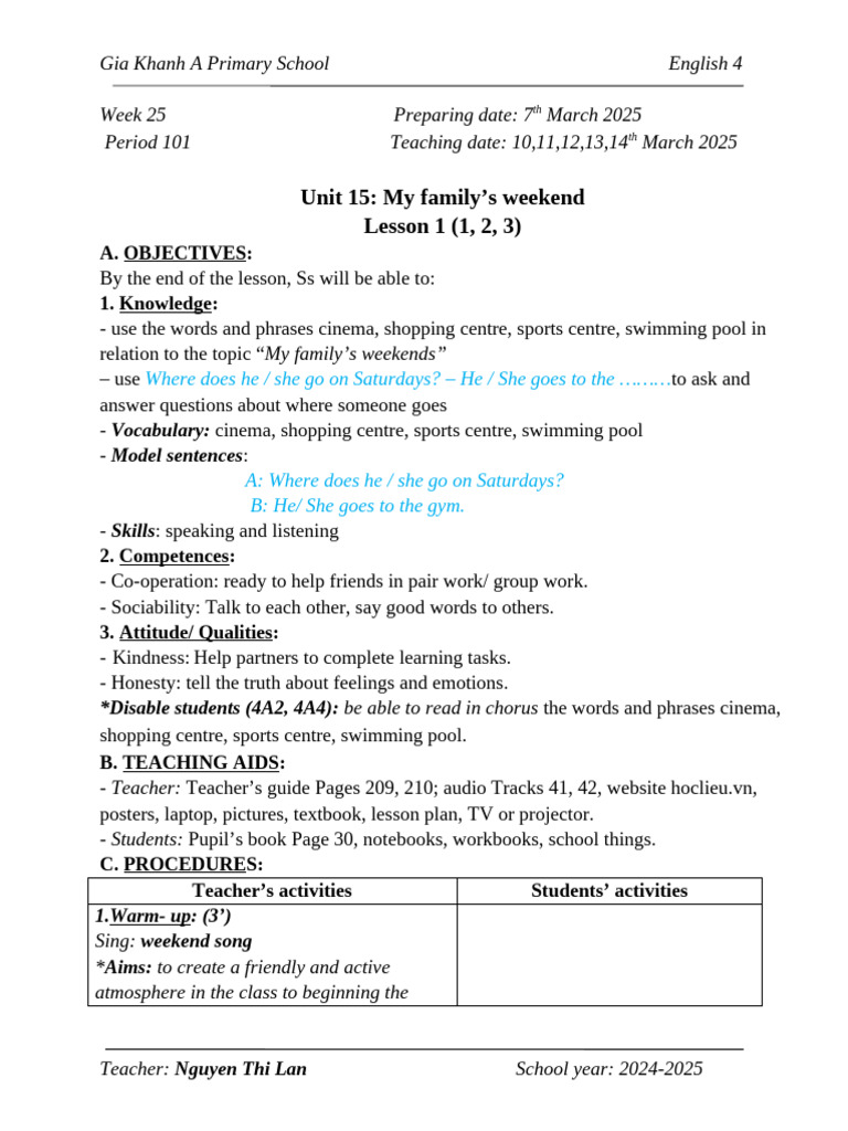 WEEK 25. | PDF | Lesson Plan | Vocabulary