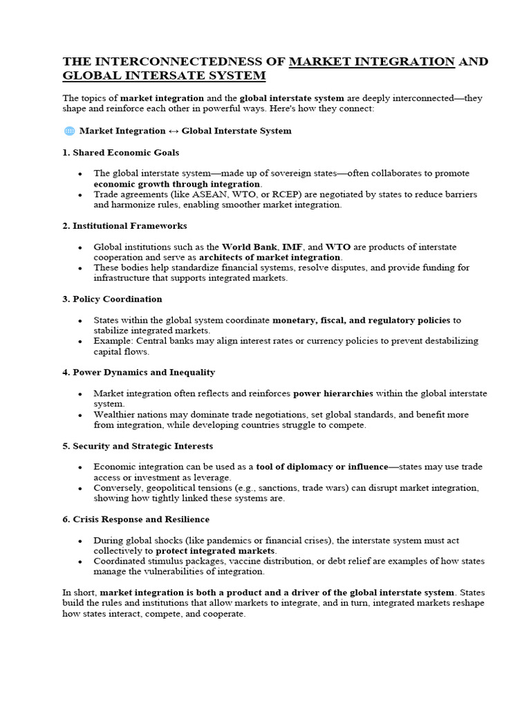 The Interconnectedness of Market Integration and Global Intersate ...