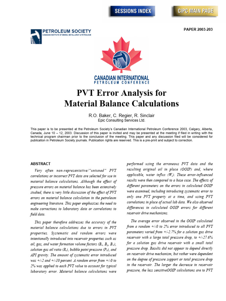 Pvt Error analysis for material balance calculations 2003_203 | PDF ...