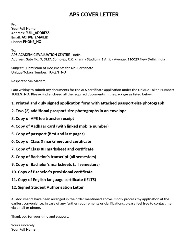 Aps Cover Letter | PDF