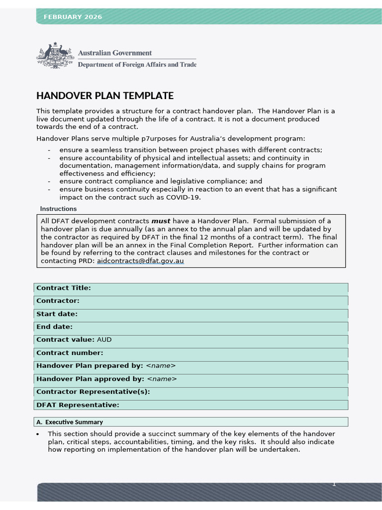 Dfat Handover Plan Template | PDF | Regulatory Compliance