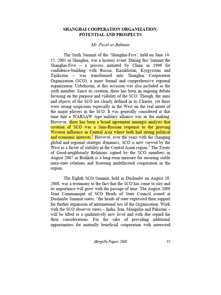 Sco | PDF | Uzbekistan | Central Asia