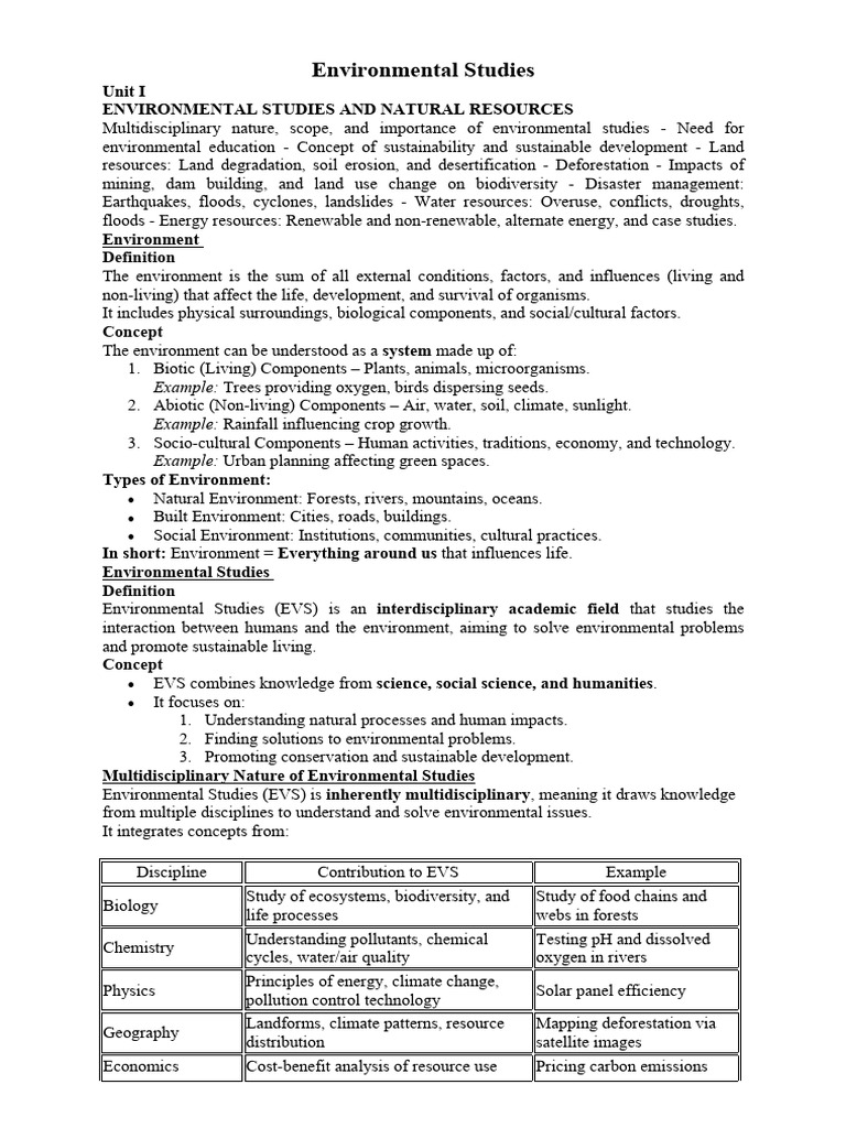 Environmental Studies Unit I | PDF | Energy Development | Sustainability