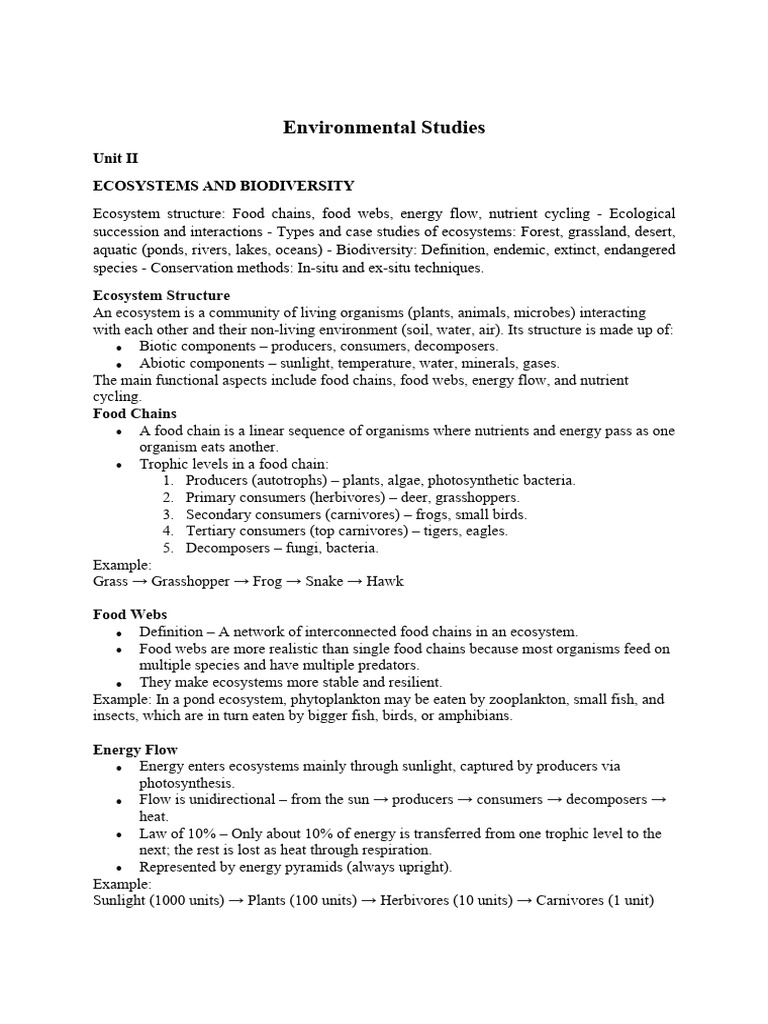 Environmental Studies Unit I I | PDF | Ecosystem | Food Web