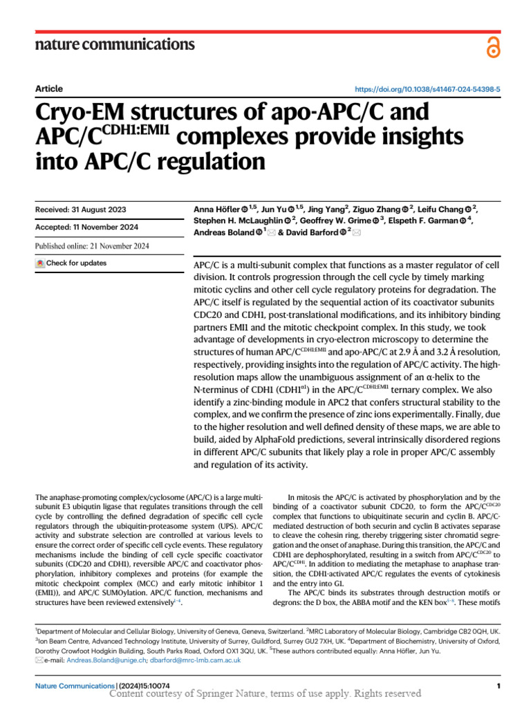Cryo-EM Structures of Apo-APCC and APCC Complexes | PDF | Cell Biology ...