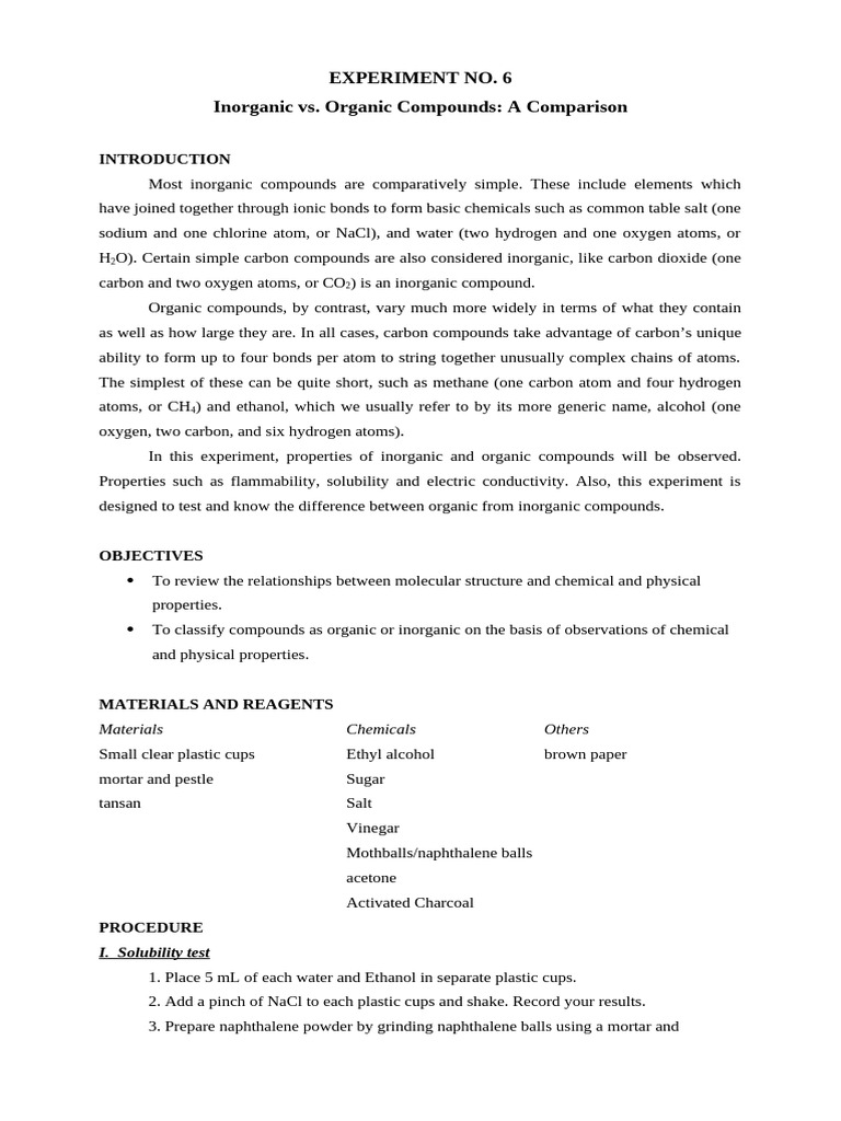 e6-org-inorg-LAB-AT-HOME | PDF | Chemical Compounds | Carbon