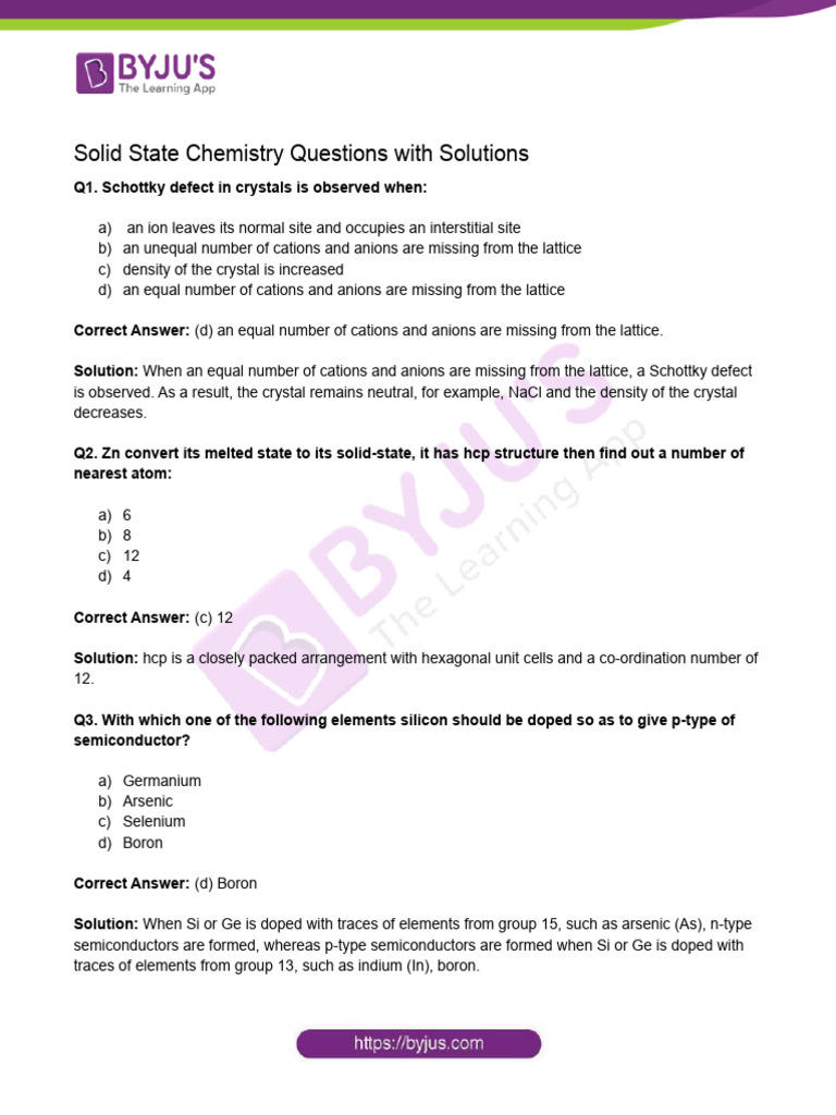 Solid State Questions | PDF | Crystal Structure | Ion