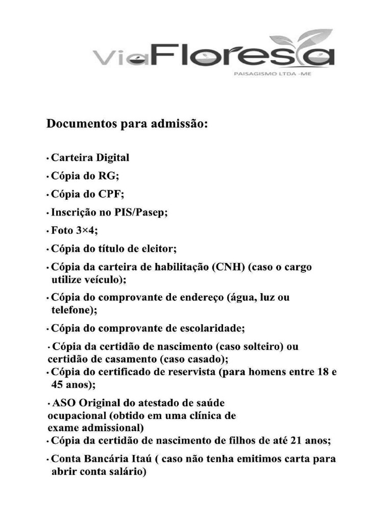 Lista de Documentação para Contratação | PDF