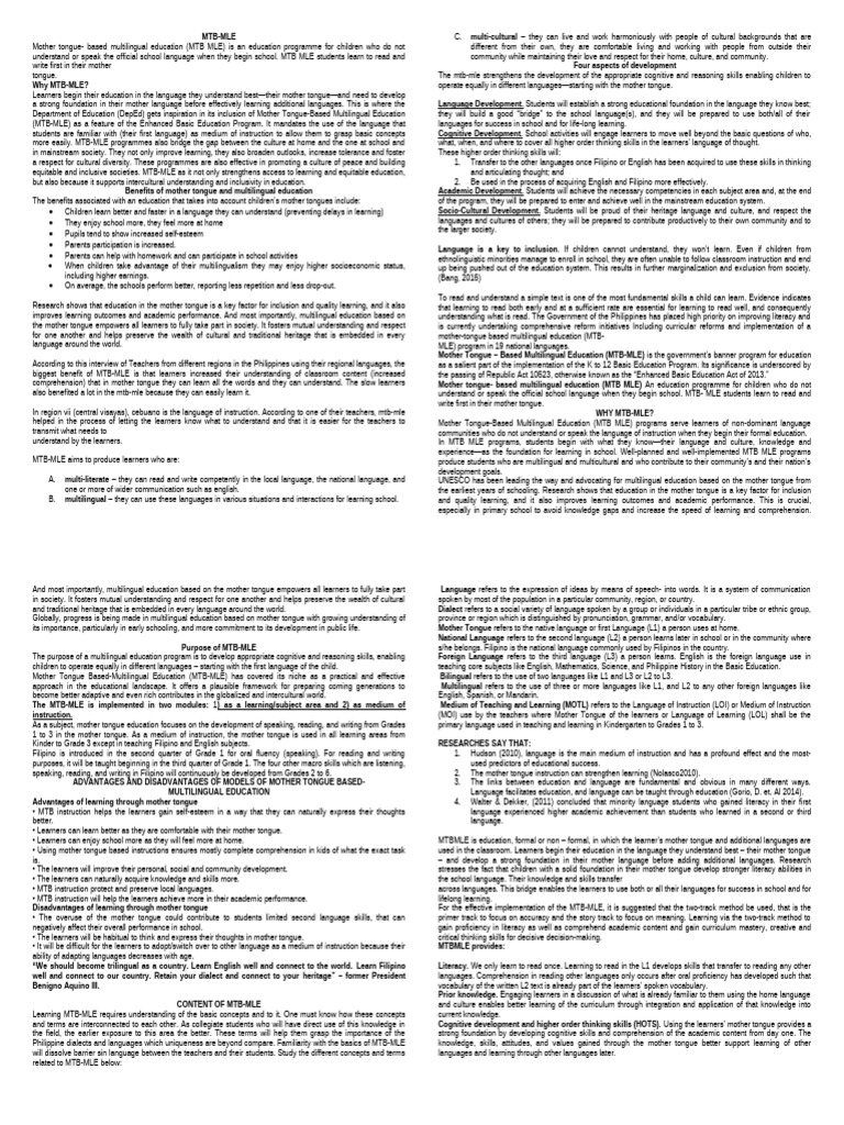 Mtb Module to Print | PDF | Second Language | Learning