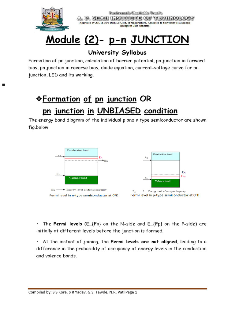 Module-2 PN Junction Semiconductor Physics Notes | PDF | P–N Junction ...