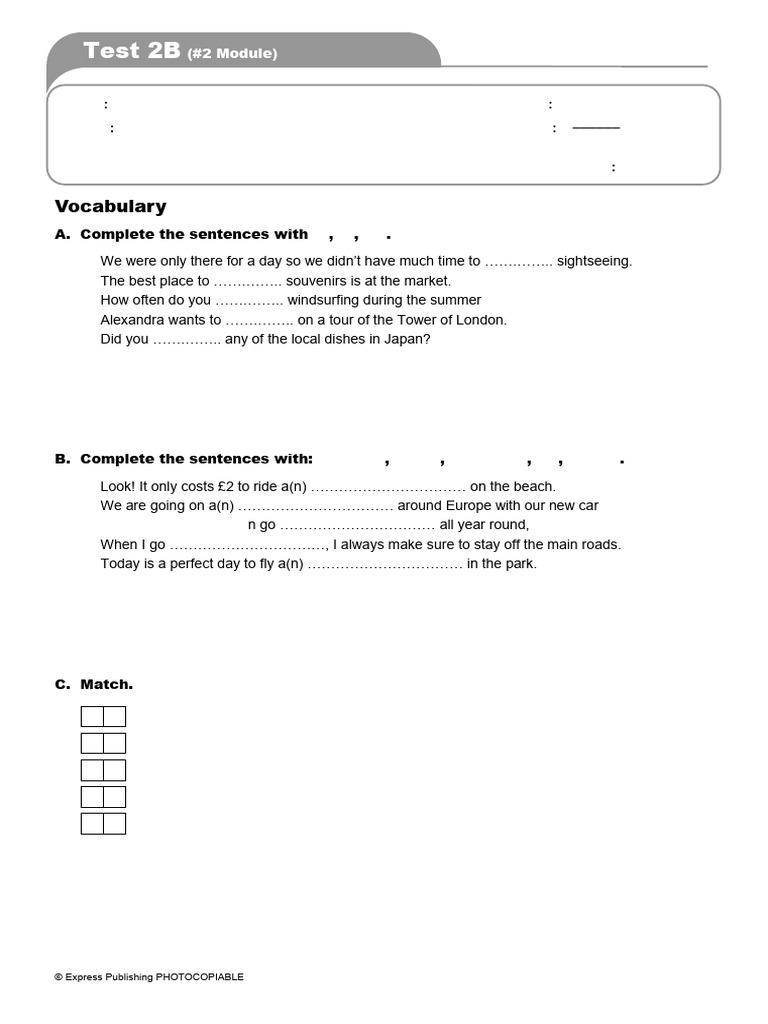 1 English 2 Test 2b Module 2 | PDF