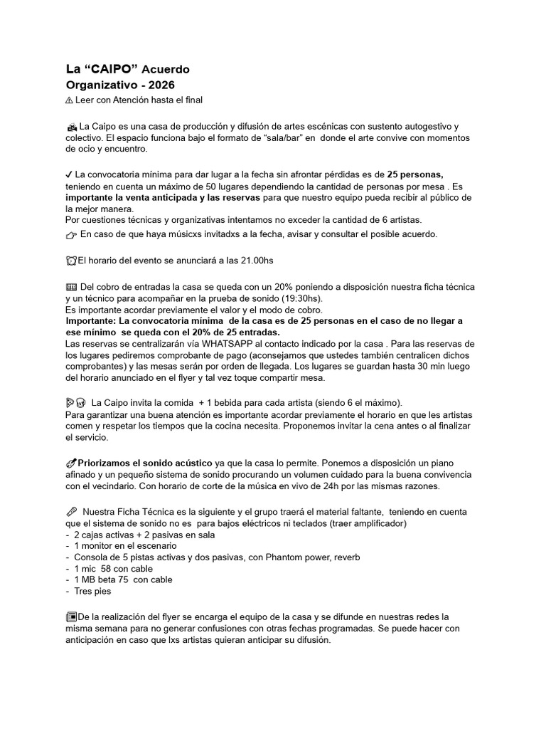 Acuerdo Organizativo La CAIPO 2026 | PDF