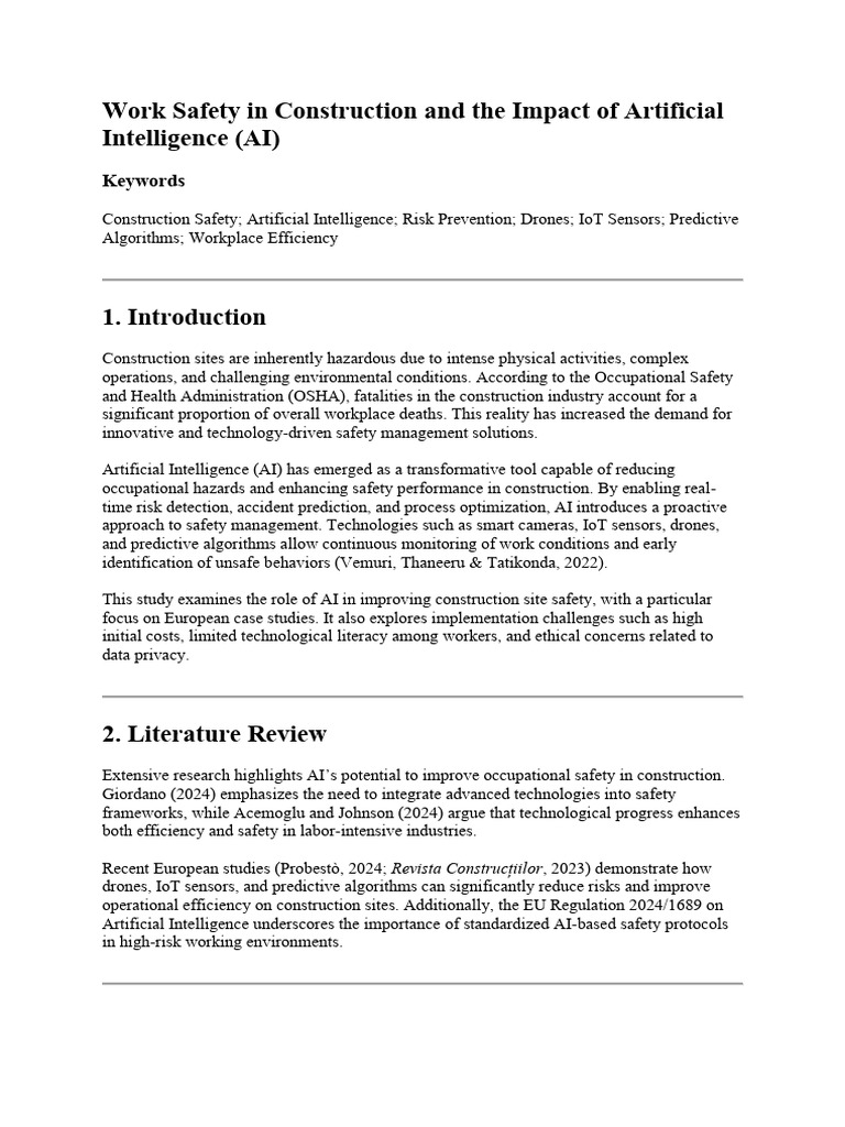 Work Safety in Construction and The Impact of Artificial Intelligence ...